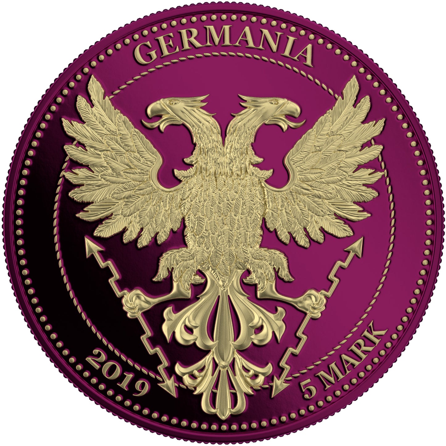 Germania 2019 5 Mark Oak Leaf 3D Leaf Series 1 Oz Colored Silver Coin Proof Pink No Insert