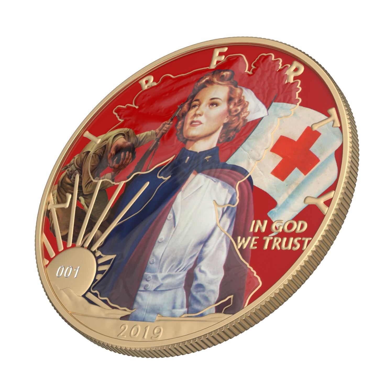 USA 2019 1$ Faces of America 1 Oz Colored Gilded Silver Coin Protect the lives