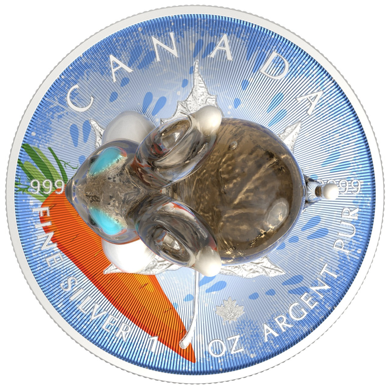 Canada 2022 5$ Maple Leaf Murano Collection 1 Oz Silver Coin with real Murano Figure Rabbit