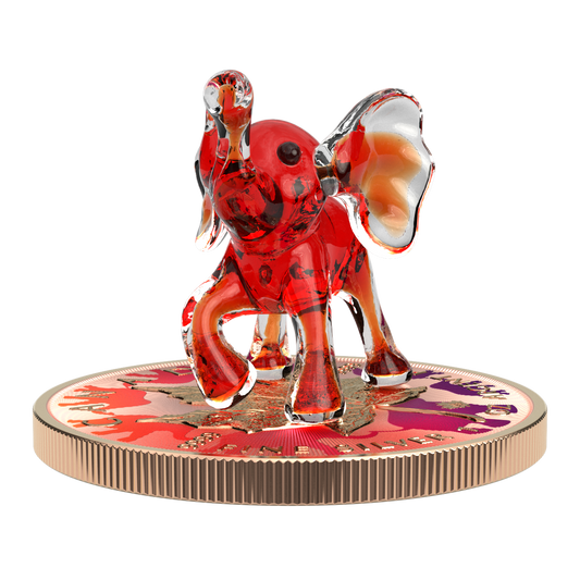 Canada 2022 5$ Maple Leaf Murano Collection 1 Oz Silver Coin with real Murano Figure Red Elephant