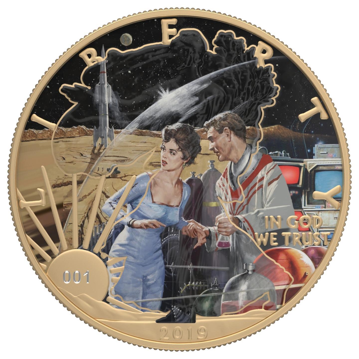 USA 2019 1$ American Eagle Sci-Fi Edition 1 Oz Colored Gilded Silver Coin Astonishment