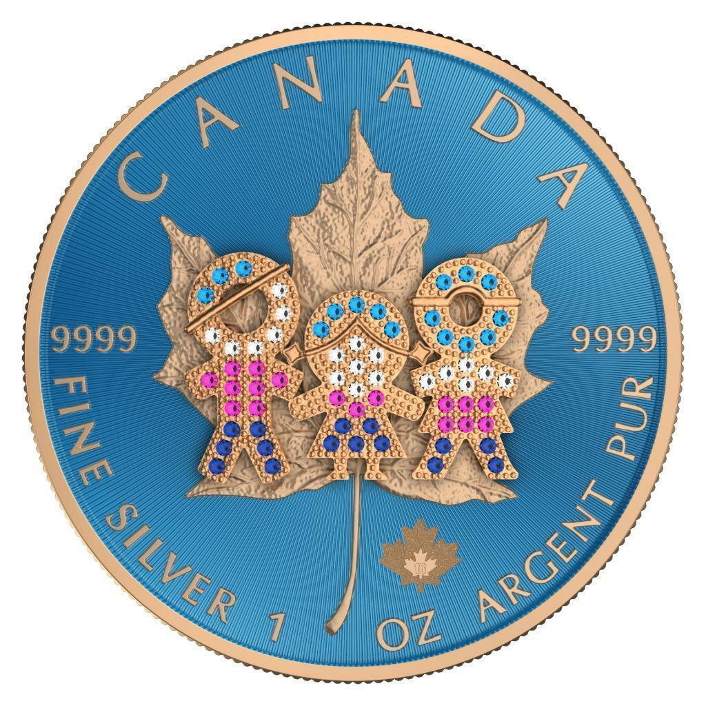 Canada 2019 5$ Maple Leaf Family Day 1 Oz Colored Silver Coin with 3D Insert