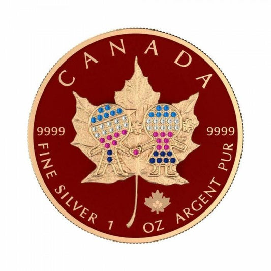 Canada 2019 5$ Maple Leaf Valentines Day 1 Oz Colored Silver Coin with 3D Insert