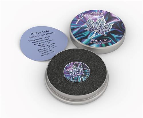 Canada 2022 5$ Maple Leaf Months Edition 1 Oz Bejeweled Silver Coin December