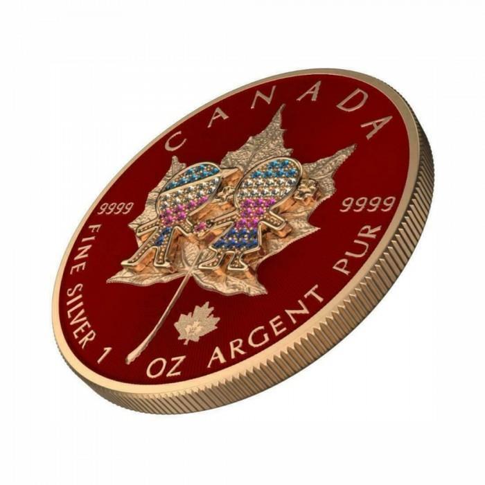 Canada 2019 5$ Maple Leaf Valentines Day 1 Oz Colored Silver Coin with 3D Insert