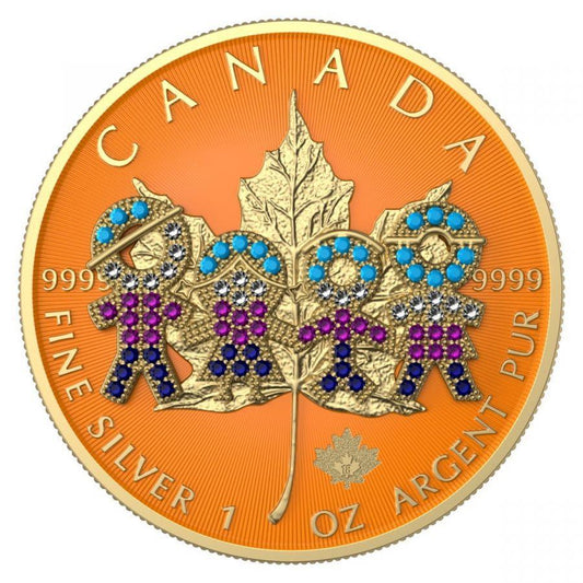 Canada 2021 5$ Maple Leaf Big Family 1 Oz Colored Silver Coin with 3D Insert Orange