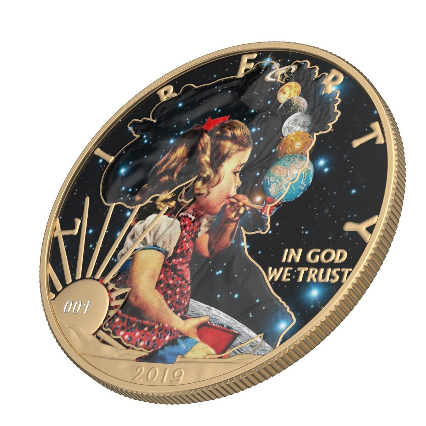 USA 2019 1$ American Eagle Sci-Fi Edition 1 Oz Colored Gilded Silver Coin Bubble Planets