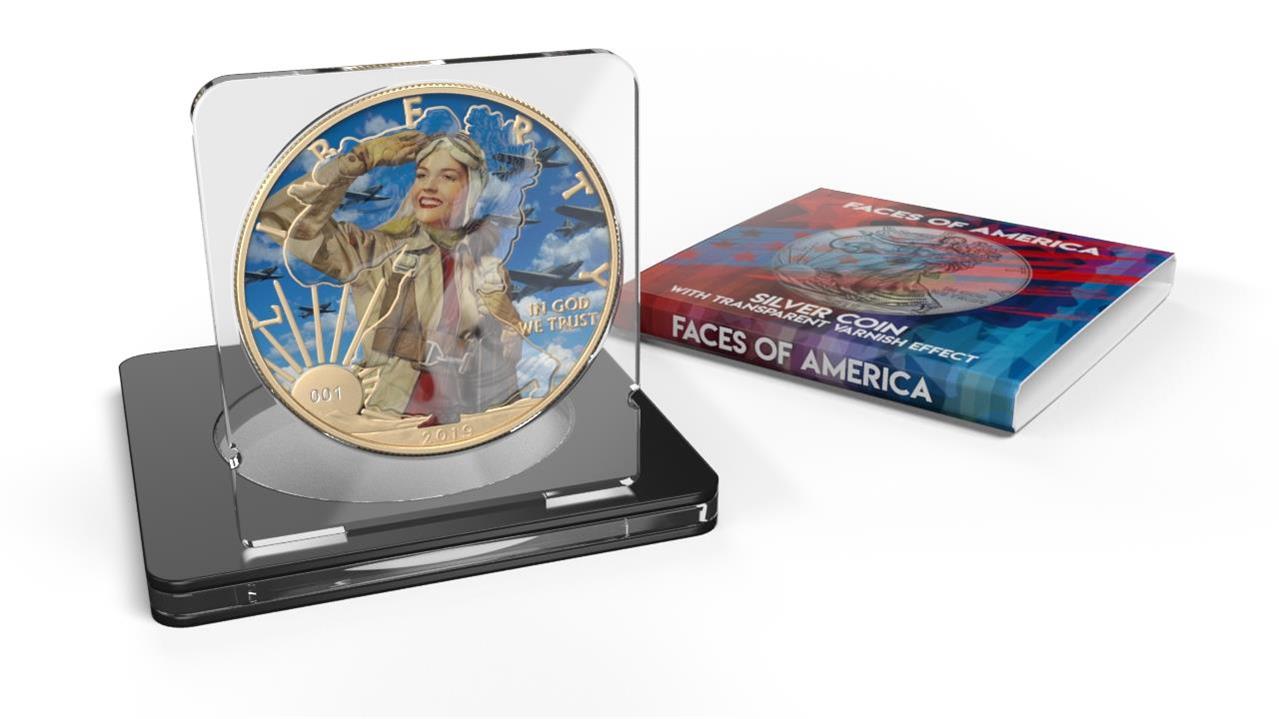 USA 2019 1$ Faces of America 1 Oz Colored Gilded Silver Coin Roaring Sky