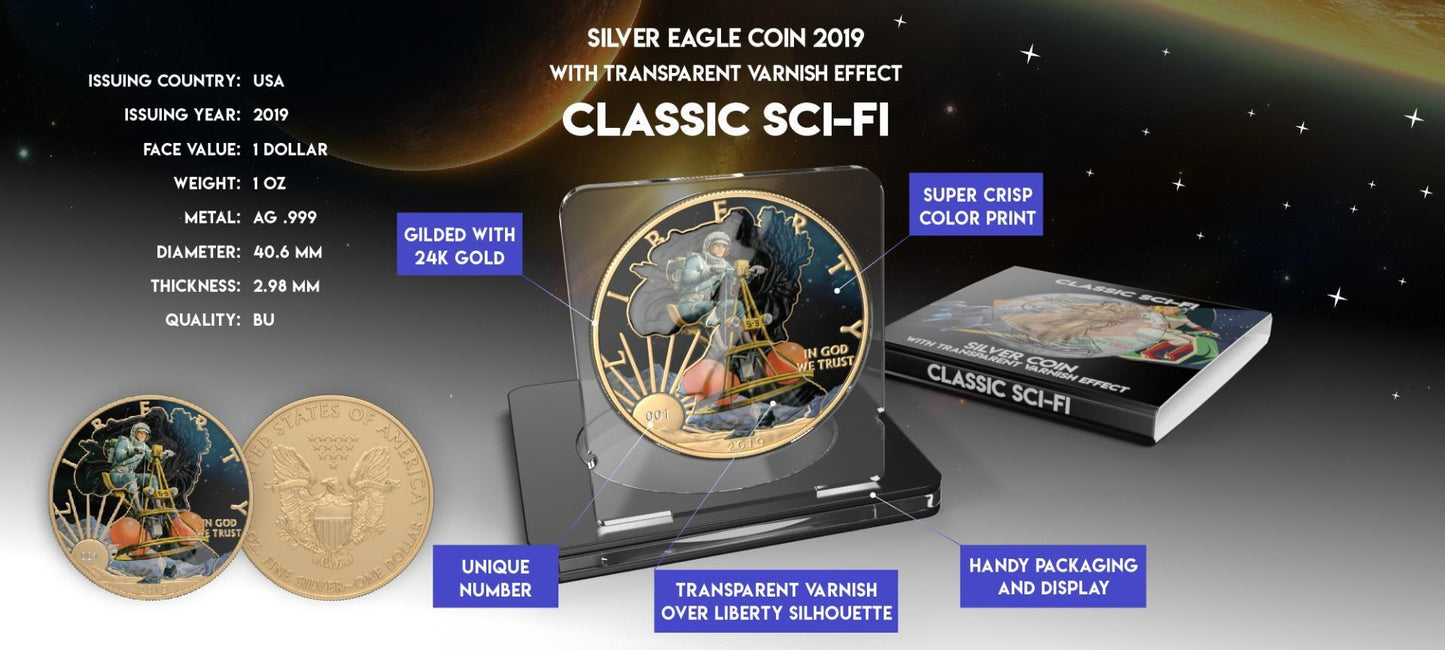 USA 2019 1$ American Eagle Sci-Fi Edition 1 Oz Colored Gilded Silver Coin S-9