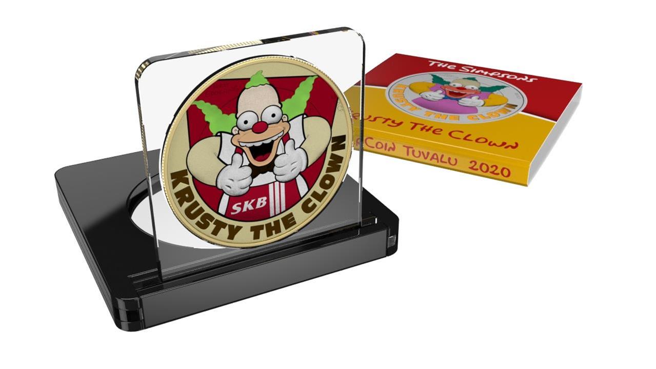 Tuvalu 2020 1$ Krusty The Clown 1 Oz Colored Silver Coin Springfield Krusty Burger