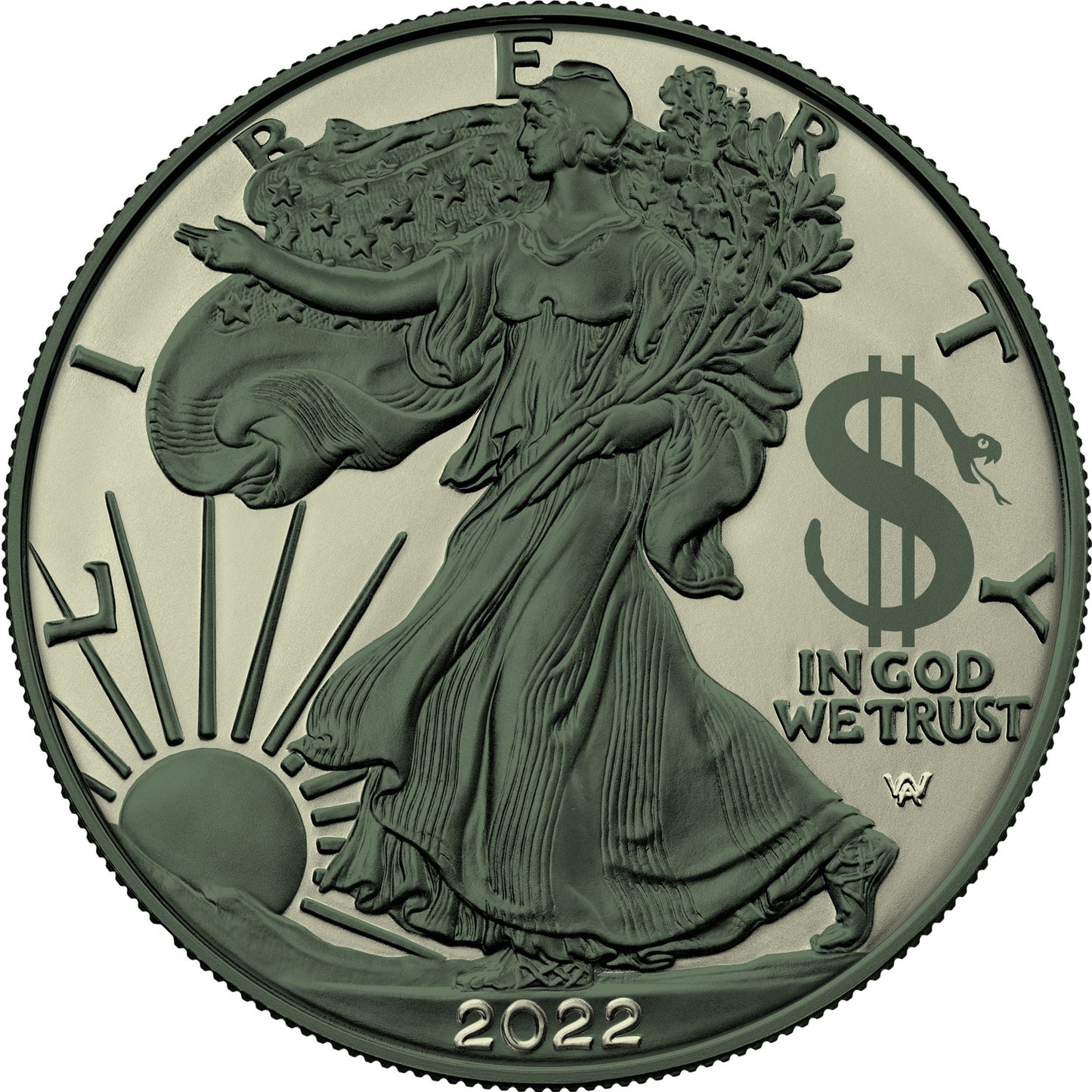 USA 2022 1$ American Eagle Paint it Green Edition 1 Oz Colored Silver Coin