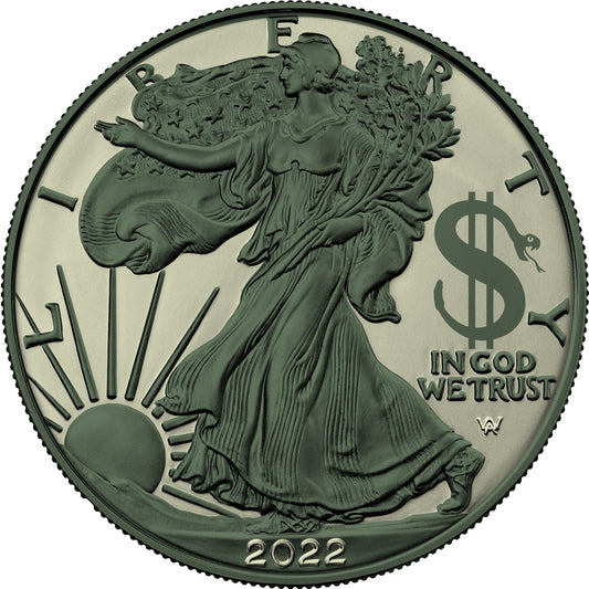 USA 2022 1$ American Eagle Paint it Green Edition 1 Oz Colored Silver Coin