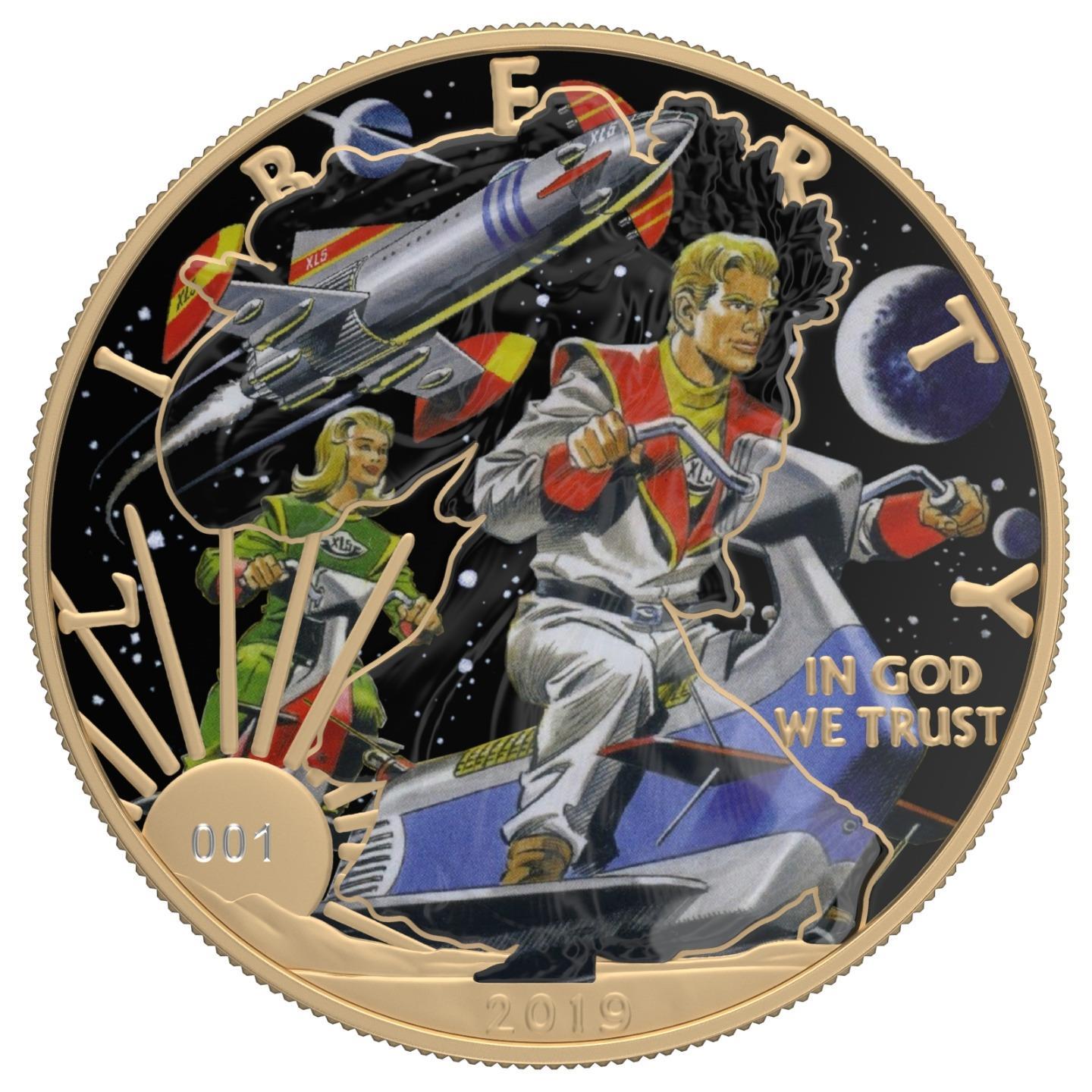 USA 2019 1$ American Eagle Sci-Fi Edition 1 Oz Colored Gilded Silver Coin Space Riders