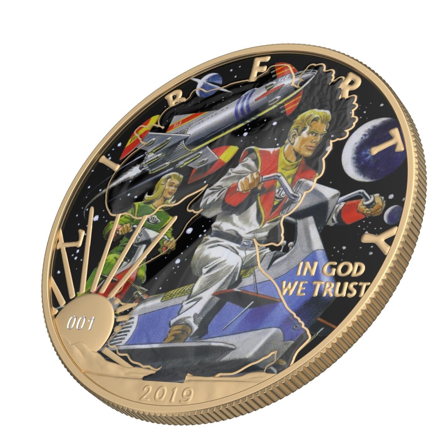 USA 2019 1$ American Eagle Sci-Fi Edition 1 Oz Colored Gilded Silver Coin Space Riders