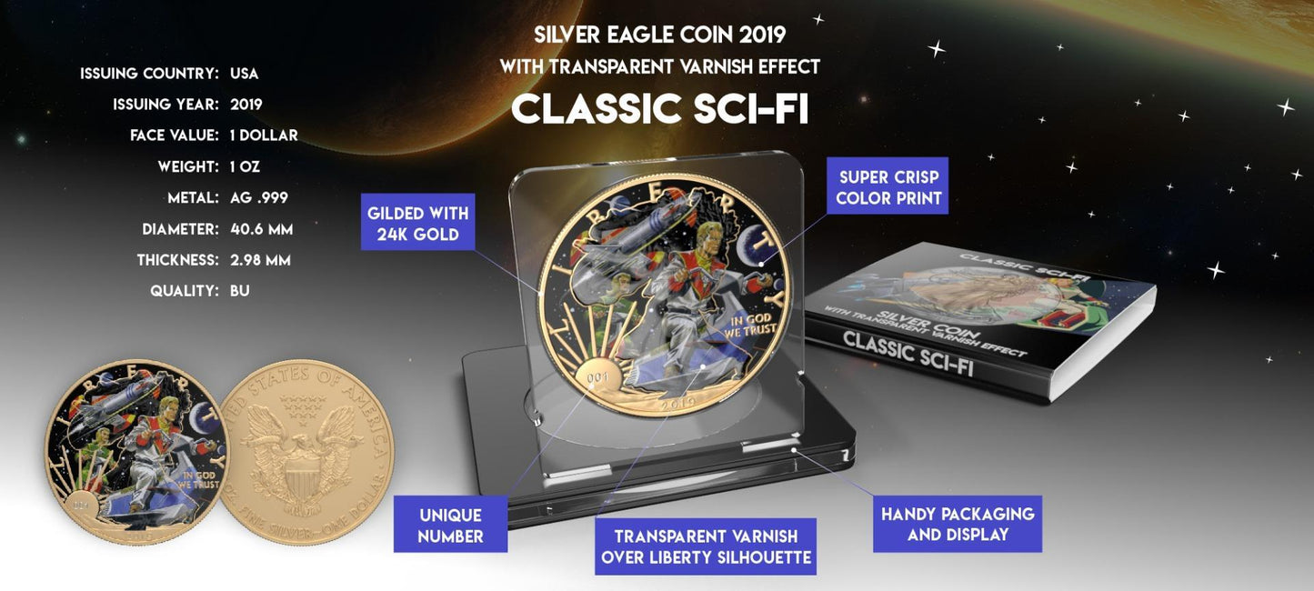 USA 2019 1$ American Eagle Sci-Fi Edition 1 Oz Colored Gilded Silver Coin Space Riders