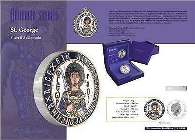 Niue 2015 5$ Orthodox Shrines St George Ultra Thick Enameled 50 Grams Silver Coin