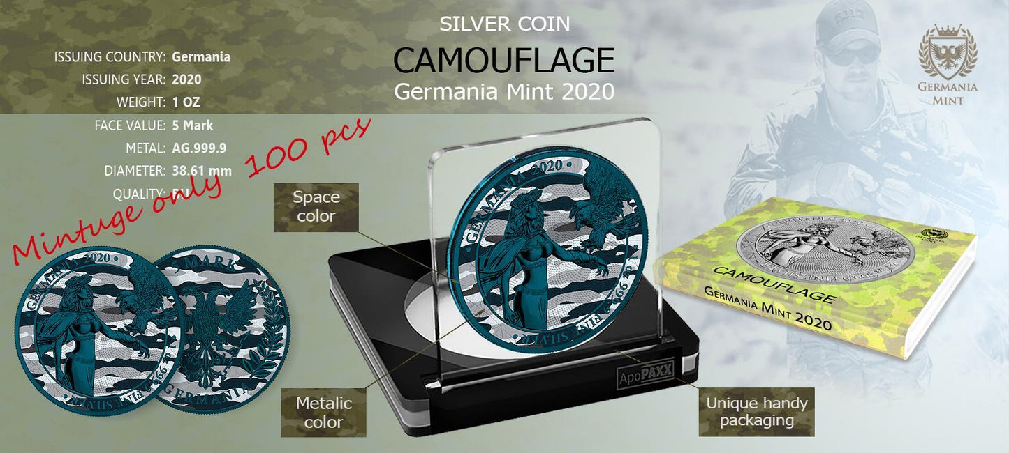 Germania 2020 5 Mark Camouflage 1 Oz Silver Colored Silver Coin Sylt