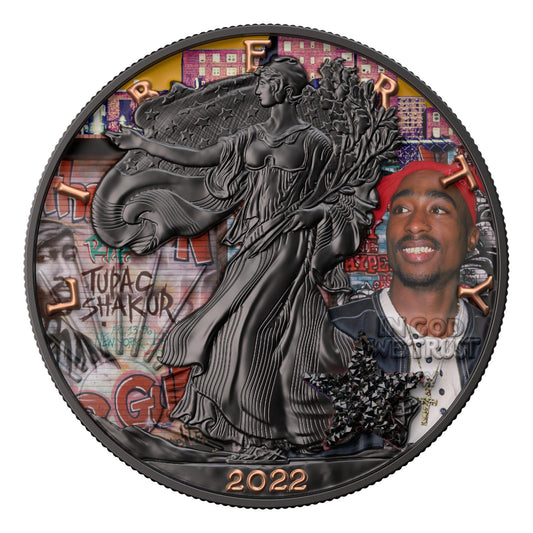 USA 2022 1$ American Eagle Superstar Series Tupac Shakur 1 Oz Bejeweled Silver Coin with real Druzy Stone