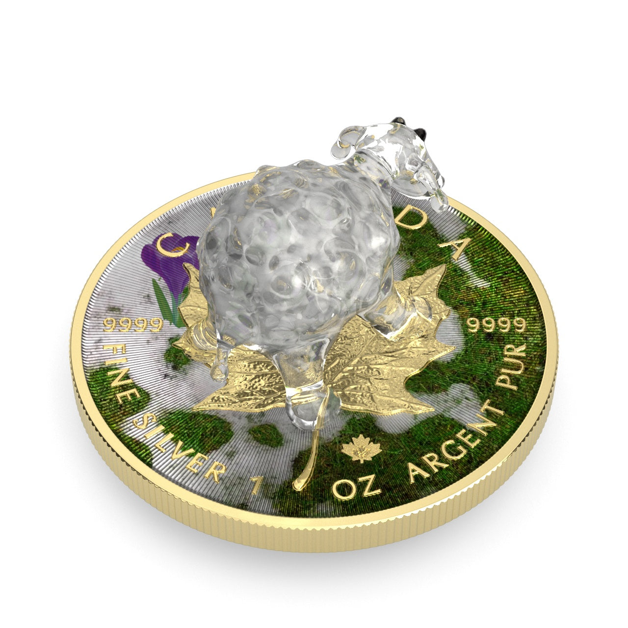 Canada 2022 5$ Maple Leaf Murano Collection 1 Oz Silver Coin with real Murano Figure White Sheep