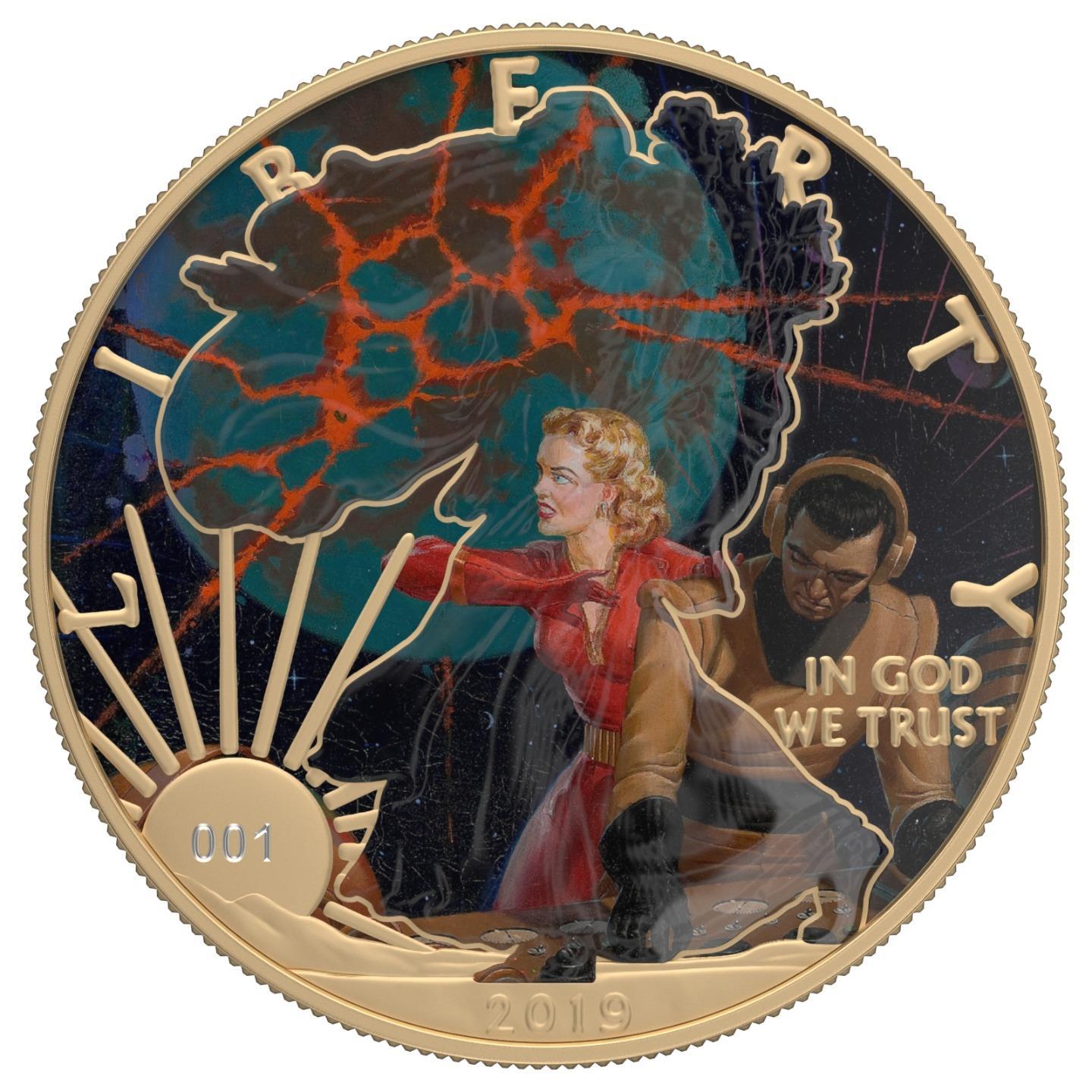 USA 2019 1$ American Eagle Sci-Fi Edition 1 Oz Colored Gilded Silver Coin Wild Planet