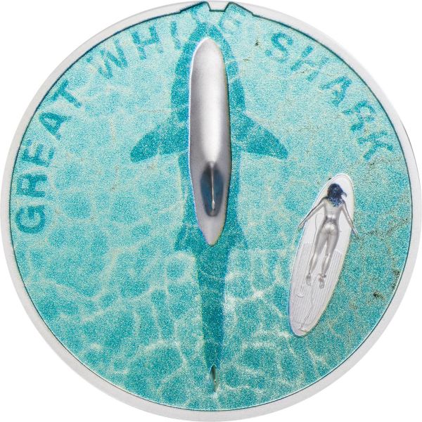Palau 2021 5$ - Great White Shark - 1 Oz Proof Silver Coin