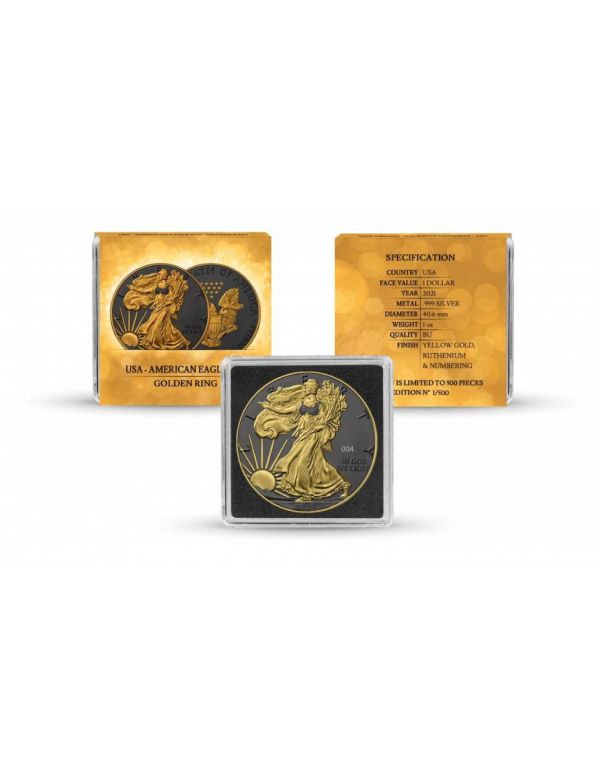 USA 2021 1$ Liberty American Eagle - Golden Ring - 1 Oz Silver Coin