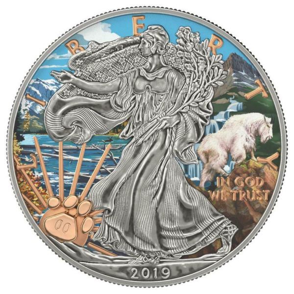 USA 2019 $1 US National Park - GLACIER 1 Oz Silver Coin