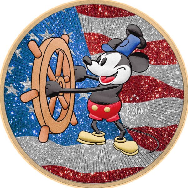 Niue 2017 2$ Steamboat Willie - US Flag - 1 Oz Silver Coin